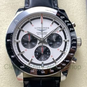 AF Factory Longines Conquest Chronograph L3.835.4.72.6 42mm Steel Leather Strap Black Eyes White Dial 16 AF Factory Longines Conquest Chronograph L3.835.4.72.6 42mm Steel Leather Strap Black Eyes W 9 Clean Factory Watch