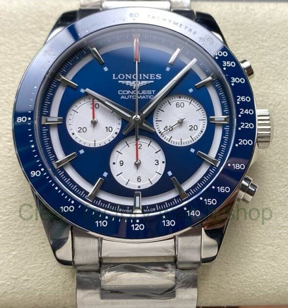 AF Factory Longines Conquest Chronograph L3.835.4.91.2 42mm Full Steel Strap White Eyes Blue Dial 1 AF Factory Longines Conquest Chronograph L3.835.4.91.2 42mm Full Steel Strap White Eyes Blue Dia 4 Clean Factory Watch