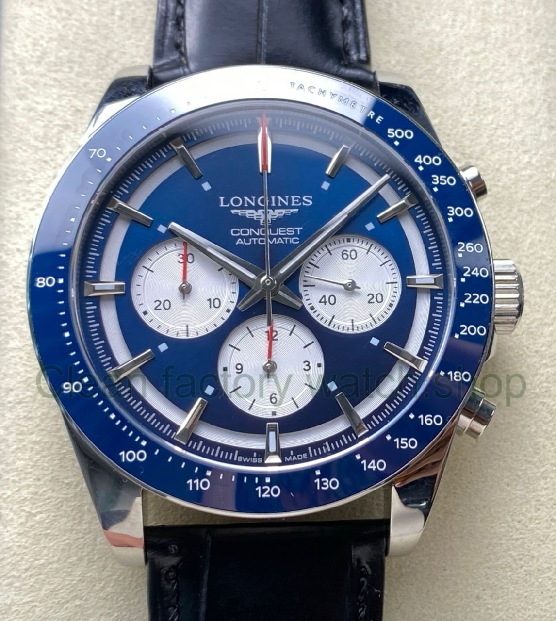 AF Factory Longines Conquest Chronograph L3.835.4.91.2 42mm Steel Leather Strap White Eyes Blue 1 Clean Factory Watch