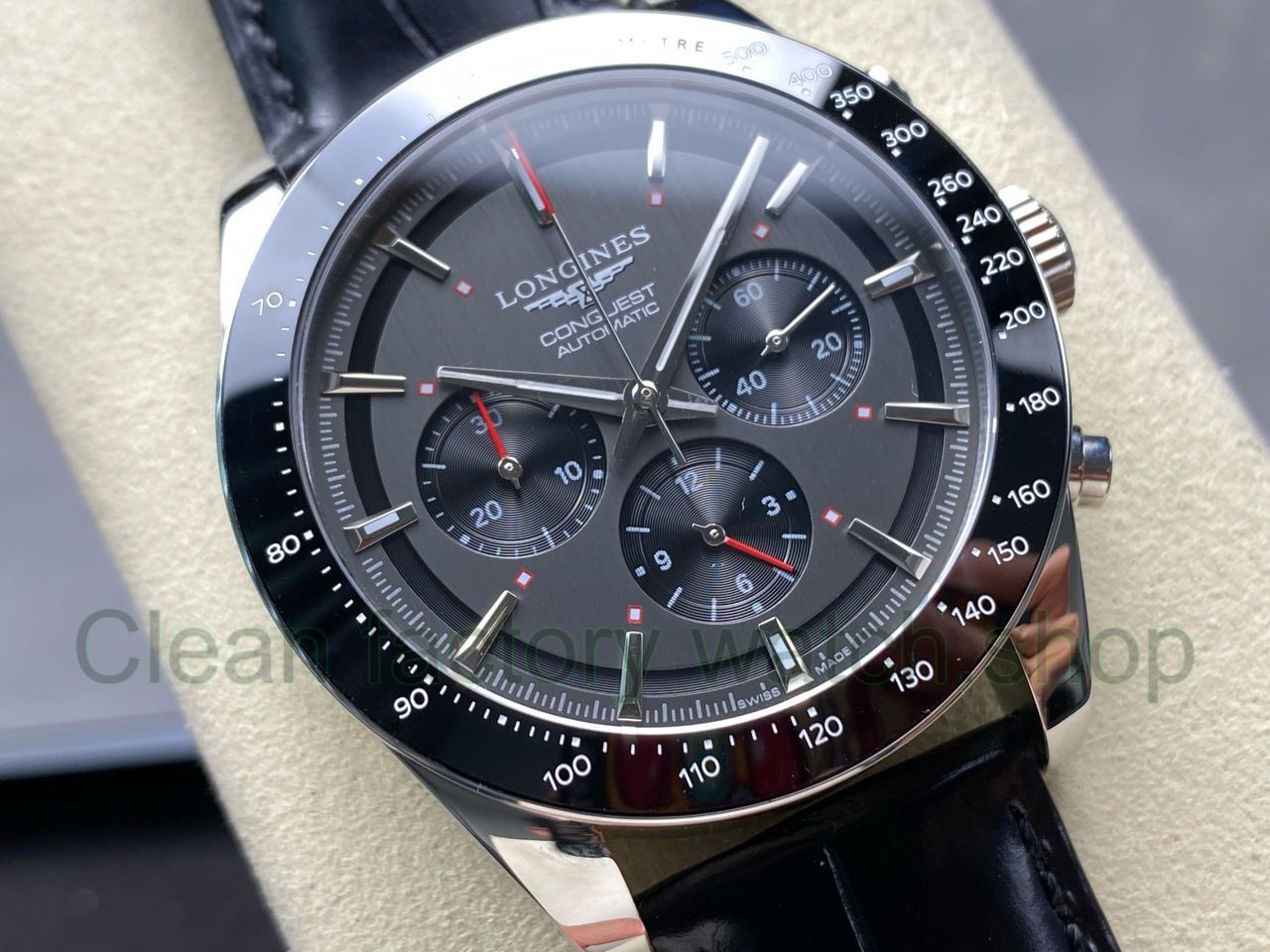AF Factory Longines Conquest Chronograph L3.836.4.52.9 42mm Steel Leather Strap Black Eyes Gr AF Factory Longines Conquest Chronograph L3.836.4.52.9 42mm Steel Leather Strap Black Eyes Gr
