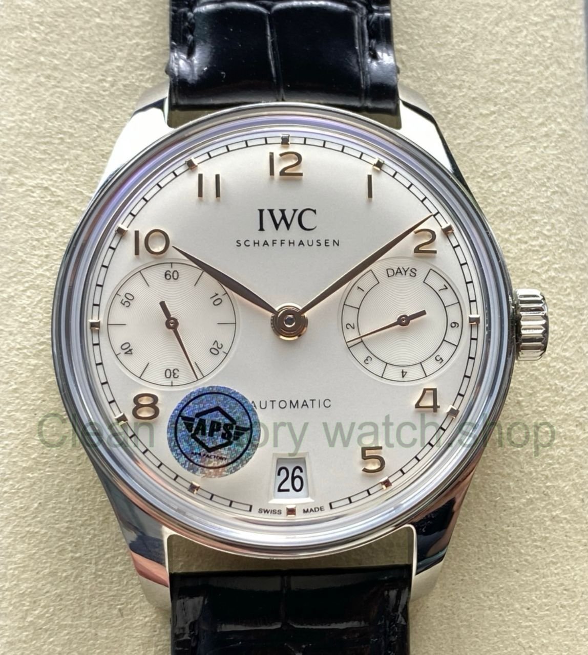 APS Factory IWC Portuguese IW500704 42mm Leather Strap Silver Dial 19 Clean Factory Watch