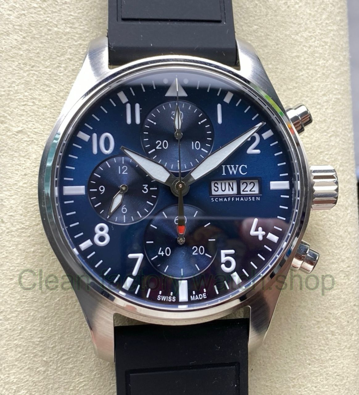 BLS Factory IWC Pilot Chronograph IW388102 41mm Rubber Strap Blue Dial 18 Clean Factory Watch