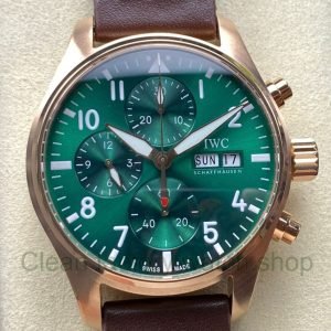 BLS Factory IWC Pilot Chronograph IW388110 41mm Leather Strap Green Dial 1 Clean Factory Watch