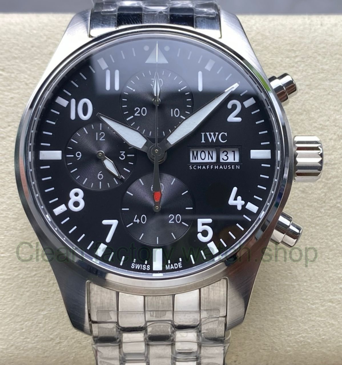 BLS Factory IWC Pilot Chronograph IW388111 41mm Steel Arabic Numerals Black Dial 1 Clean Factory Watch
