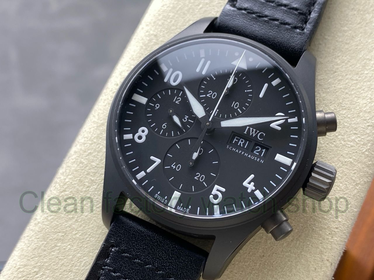 BLS Factory IWC Pilot Chronograph Top Gun IW388106 41mm Leather Strap Black Dial (2) BLS Factory IWC Pilot Chronograph Top Gun IW388106 41mm Leather Strap Black Dial (2)
