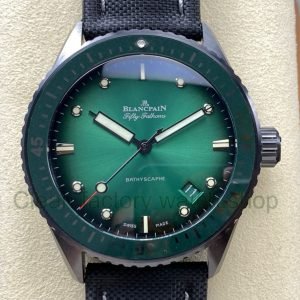 GF Factory Blancpain Fifty Fathoms Bathyscaphe 5000 0153 01S 43mm Ceramic Textile Strap Green Dial 1 1 Clean Factory Watch