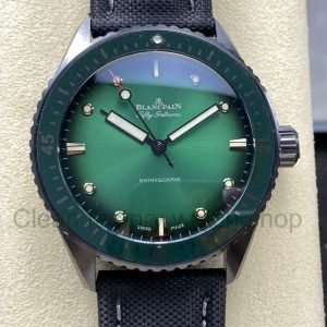 GF Factory Blancpain Fifty Fathoms Bathyscaphe 5005 0153 NABA 43mm Ceramic Textile Strap Green Dial 3 1 Clean Factory Watch