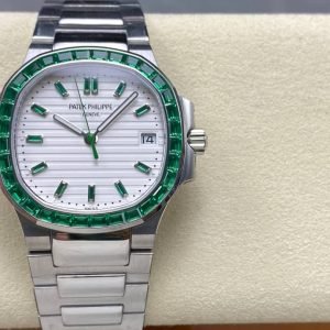 GR Factory Patek Philippe Emerald Nautilus 5711 113P 010 40.5mm Full Platinum White Dial 3 Clean Factory Watch