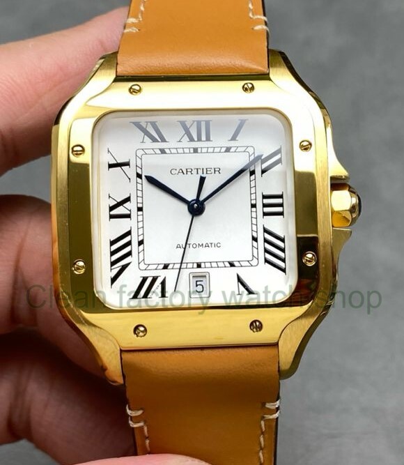 J12 Factory Cartier Santos WGSA0029 39.8mm Leather Strap Roman Numerals White Dial 6 Clean Factory Watch