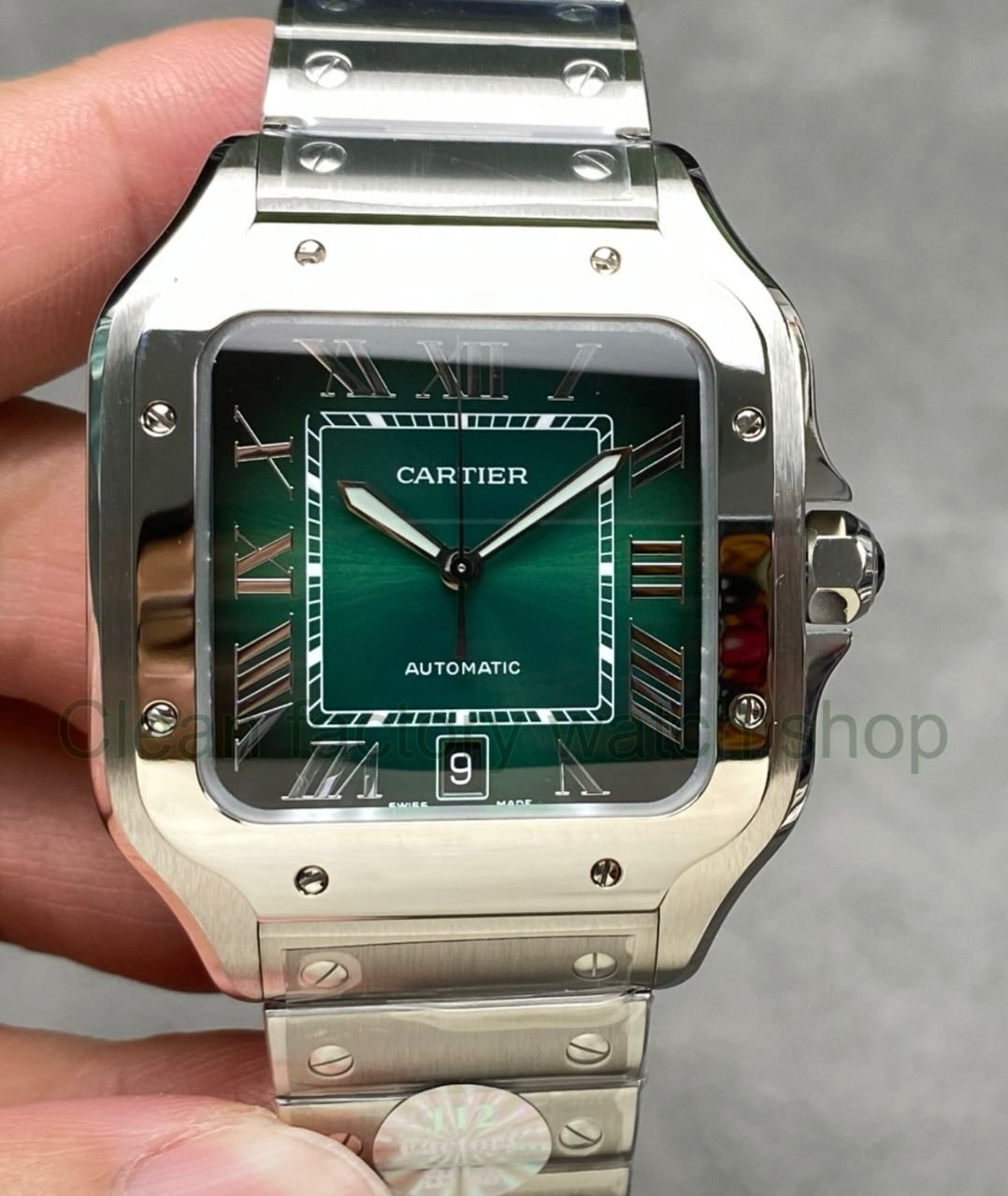 J12 Factory Cartier Santos WSSA0062 39.8mm Roman Numerals Green Dial 8 Clean Factory Watch