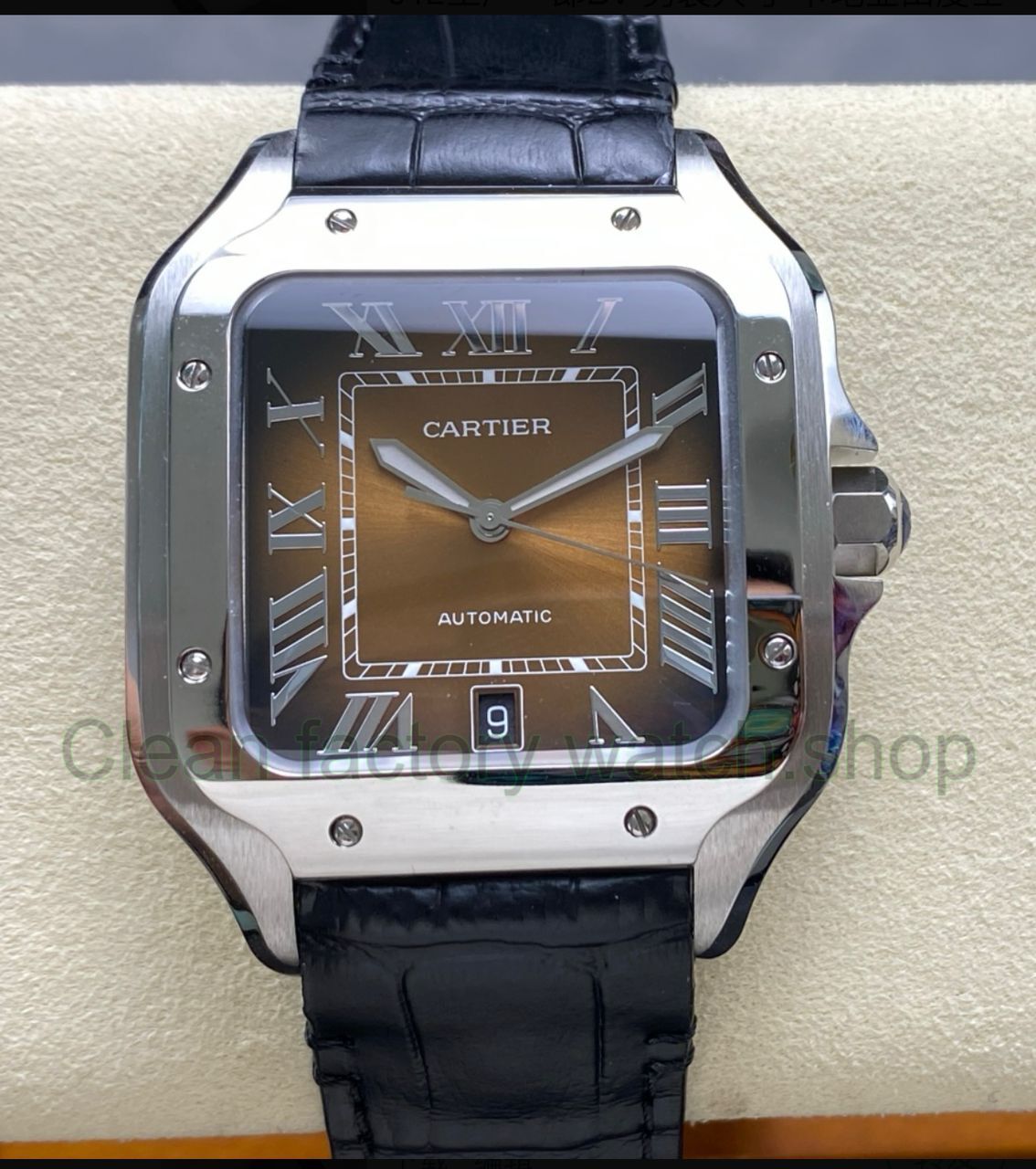 J12 Factory Cartier Santos WSSA0064 39.8mm Leather Strap Roman Numerals Brown Dial 6 Clean Factory Watch