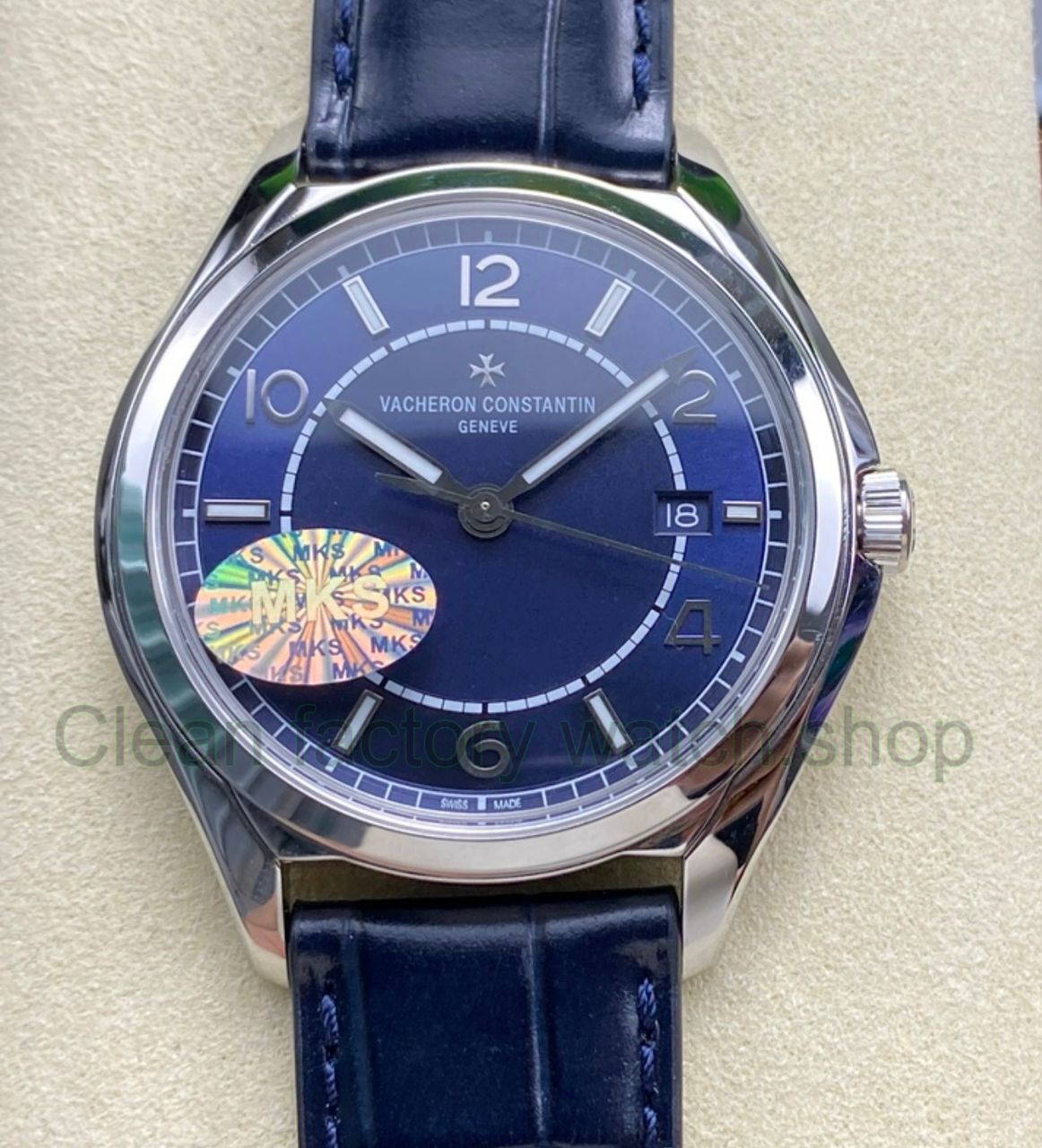 MKS Factory Vacheron Constantin Fiftysix 4600E000A-B487 40mm Steel Leather Strap Arabic Numerals Blue Dial 1 MKS Factory Vacheron Constantin Fiftysix 4600E000A B487 40mm Steel Leather Strap Arab 3 Clean Factory Watch