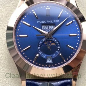 PP Factory Patek Philippe Annual Calendar 5396R 015 Rose gold Baguette Blue Dial 1 Clean Factory Watch