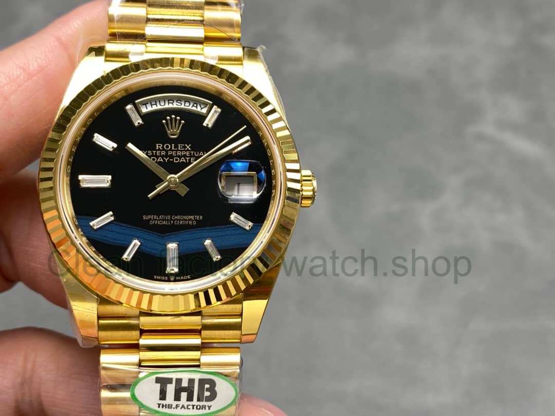 THB Factory Counterweight Rolex Day-Date 228238-0004 40mm Full Rose Gold Diamond Baguette Black Dial 1 THB Factory Counterweight Rolex Day Date 228238 0004 40mm Full Rose Gold Diamond Baguette Black Dial 3 Clean Factory Watch