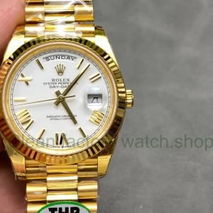 THB Factory Counterweight Rolex Day Date 228238 0042 40mm Full Yellow Gold Roman Numerals White Dial 6 Clean Factory Watch