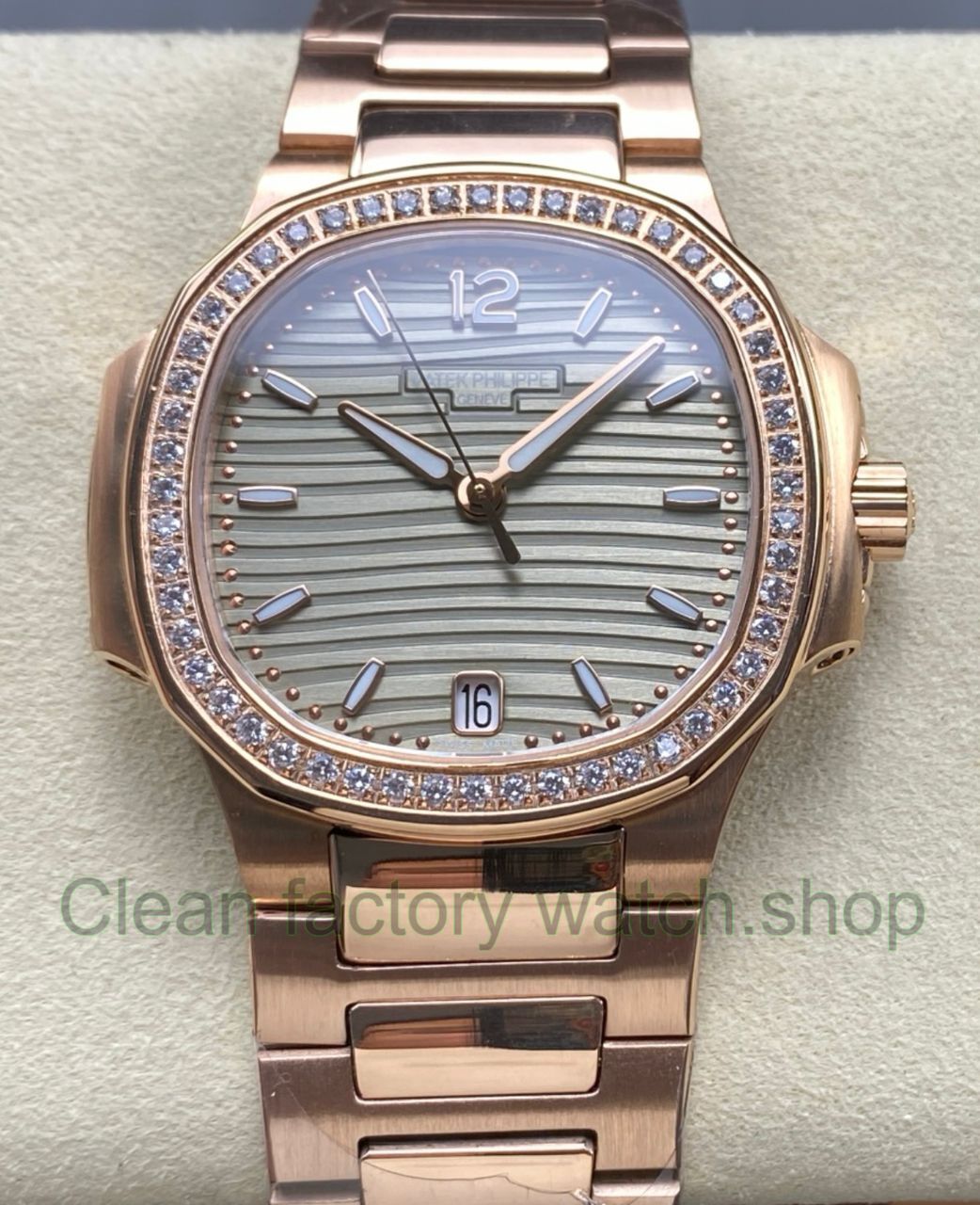 TW Factory Patek Philippe Nautilus 71181200R-010 Rose Gold Diamond Bezel Golden Champagne Dial 1 TW Factory Patek Philippe Nautilus 71181200R 010 Rose Gold Diamond Bezel Golden Champagne Dial 2 Clean Factory Watch