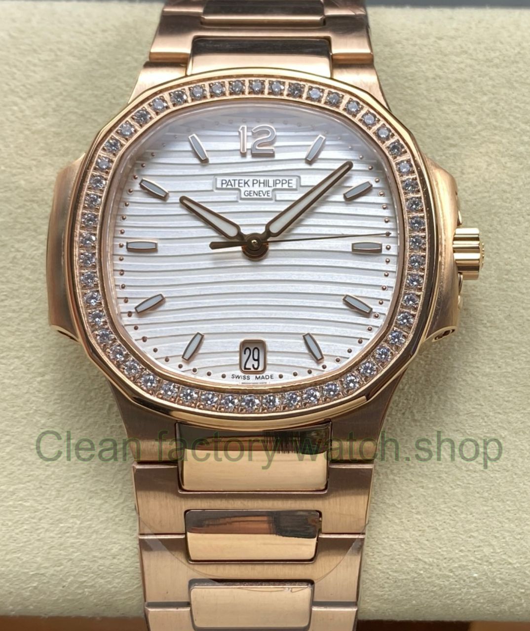 TW Factory Patek Philippe Nautilus 71181R-001 Rose Gold Diamond Bezel White Dial 1 TW Factory Patek Philippe Nautilus 71181R 001 Rose Gold Diamond Bezel White Dial 2 Clean Factory Watch