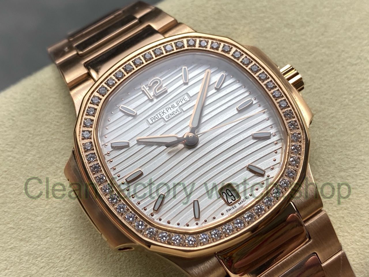 TW Factory Patek Philippe Nautilus 71181R-001 Rose Gold Diamond Bezel White Dial (4) TW Factory Patek Philippe Nautilus 71181R-001 Rose Gold Diamond Bezel White Dial (4)