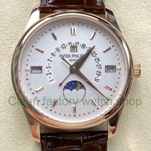 ZM Factory Patek Philippe Perpetual Calendar 5050J 40mm Rose Gold Leather Strap White Dial 7 Clean Factory Watch