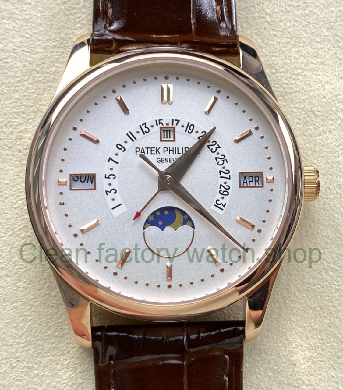 ZM Factory Patek Philippe Perpetual Calendar 5050J 40mm Rose Gold Leather Strap White Dial 7 Clean Factory Watch