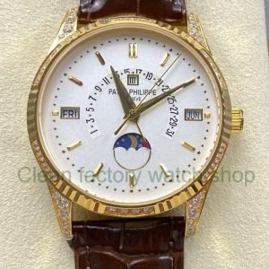 ZM Factory Patek Philippe Perpetual Calendar 5050J 40mm Yellow Gold Leather Strap White Dial 1 Clean Factory Watch