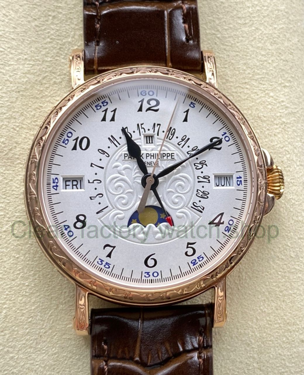 ZM Factory Patek Philippe Perpetual Calendar 5159 38mm Engraving Rose Gold Leather Strap White D 1 Clean Factory Watch
