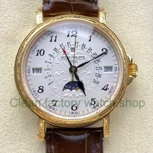 ZM Factory Patek Philippe Perpetual Calendar 5159 38mm Engraving Yellow Gold Leather Strap Whi 1 Clean Factory Watch