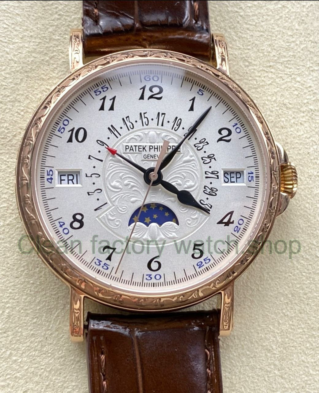 ZM Factory Patek Philippe Perpetual Calendar 5159G 38mm Engraving Rose Gold Leather Strap Whi 9 Clean Factory Watch
