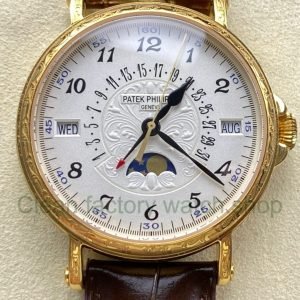 ZM Factory Patek Philippe Perpetual Calendar 5159G 38mm Engraving Yellow Gold Leather Strap 5 Clean Factory Watch