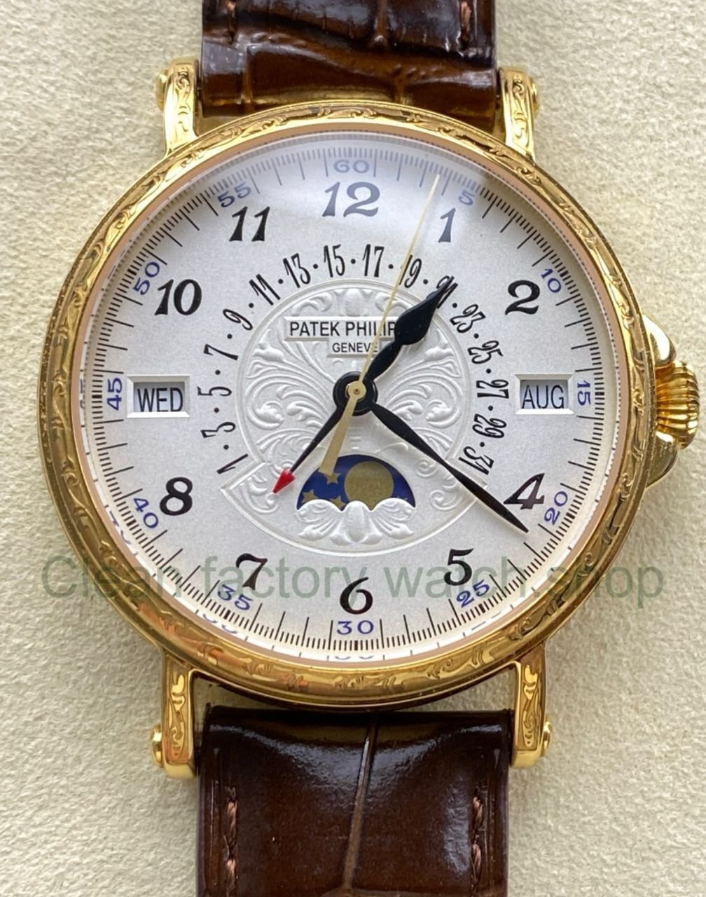 ZM Factory Patek Philippe Perpetual Calendar 5159G 38mm Engraving Yellow Gold Leather Strap 5 Clean Factory Watch