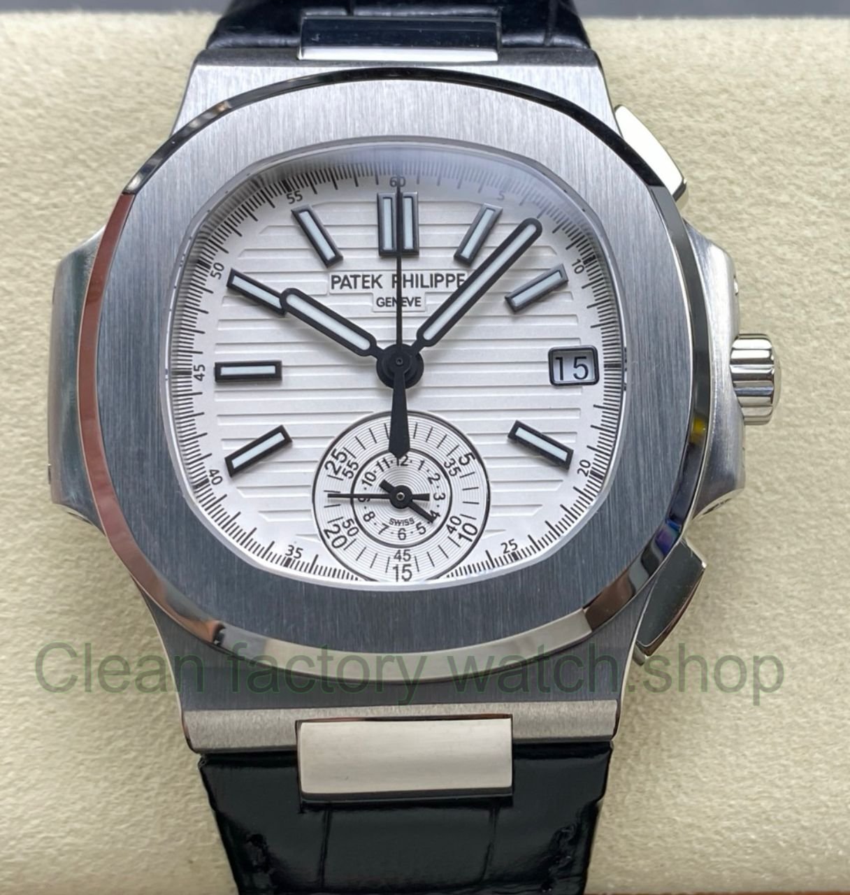 3K Factory Patek Philippe Nautilus 59801A 019 Leather Strap White Dial 1 Clean Factory Watch