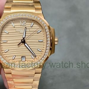 3K Factory Patek Philippe Nautilus 7118 1200R 010 Full Rose Gold Diamond Bezel Gold Dial 1 Clean Factory Watch