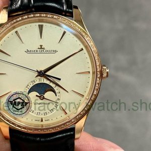 APS Factory Jaeger LeCoultre Master Ultra Thin Moon Q1362503 Rose Gold Diamond Bezel White Dial 13 Clean Factory Watch