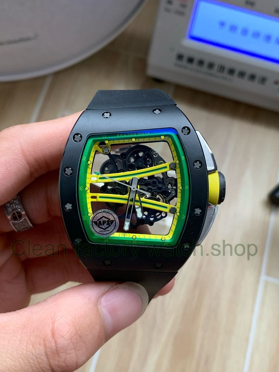 APS Factory Richard Mille RM 061 01 Black Rubber Strap Yohan Blake Skeletonized Green Dial 9 Clean Factory Watch