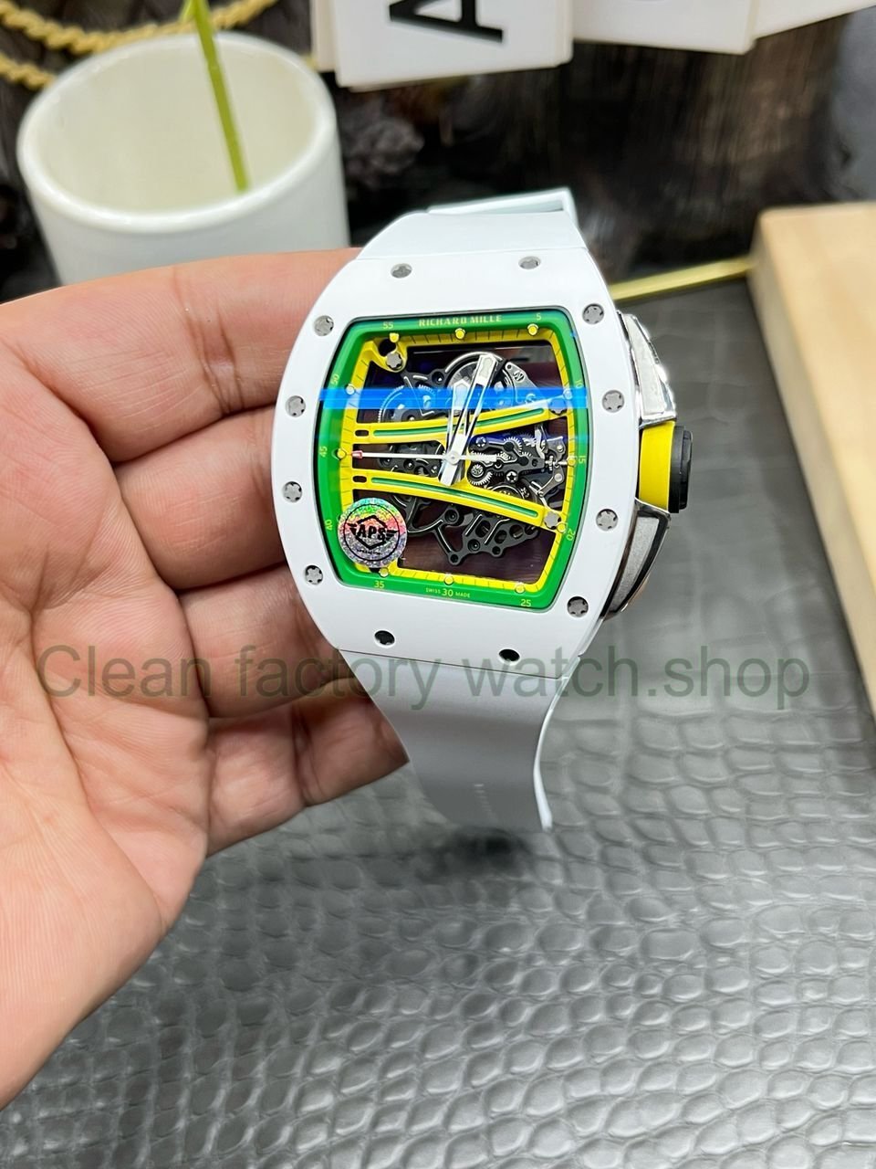 APS Factory Richard Mille RM 061-01 White Ceramic Yohan Blake Skeletonized Green Dial (10) APS Factory Richard Mille RM 061-01 White Ceramic Yohan Blake Skeletonized Green Dial (10)