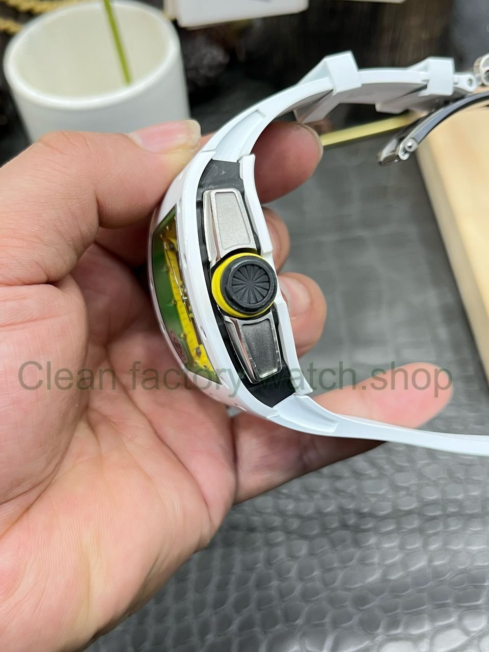 APS Factory Richard Mille RM 061-01 White Ceramic Yohan Blake Skeletonized Green Dial (13) APS Factory Richard Mille RM 061-01 White Ceramic Yohan Blake Skeletonized Green Dial (13)