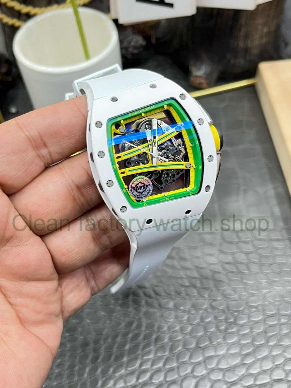 APS Factory Richard Mille RM 061-01 White Ceramic Yohan Blake Skeletonized Green Dial (15) APS Factory Richard Mille RM 061-01 White Ceramic Yohan Blake Skeletonized Green Dial (15)