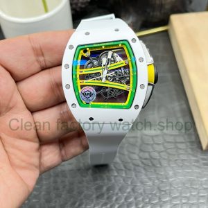 APS Factory Richard Mille RM 061 01 White Ceramic Yohan Blake Skeletonized Green Dial 16 Clean Factory Watch