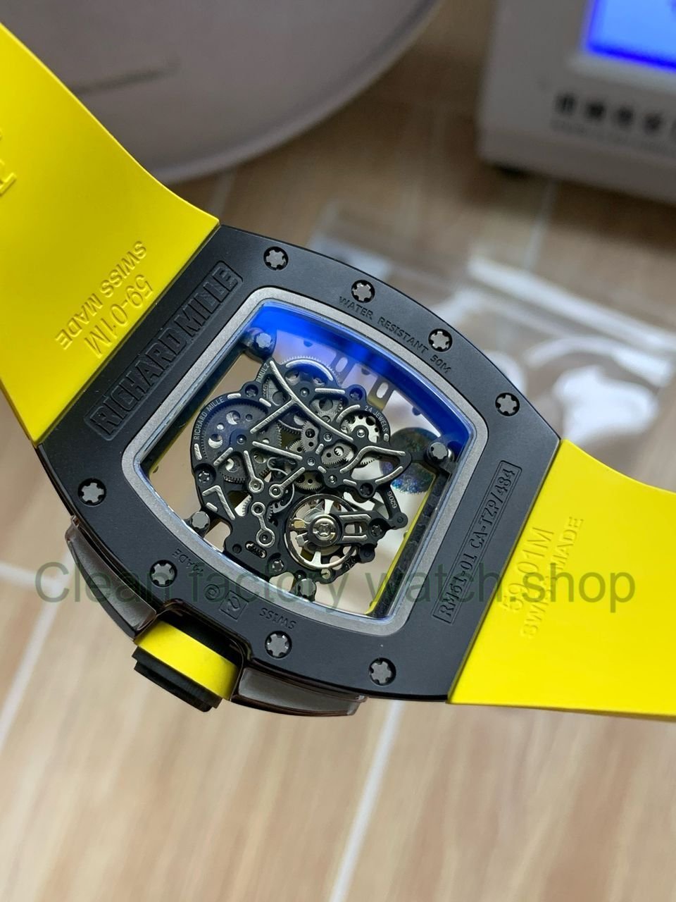 APS Factory Richard Mille RM 061-01 Yellow Rubber Strap Yohan Blake Skeletonized Green Dial (4) APS Factory Richard Mille RM 061-01 Yellow Rubber Strap Yohan Blake Skeletonized Green Dial (4)