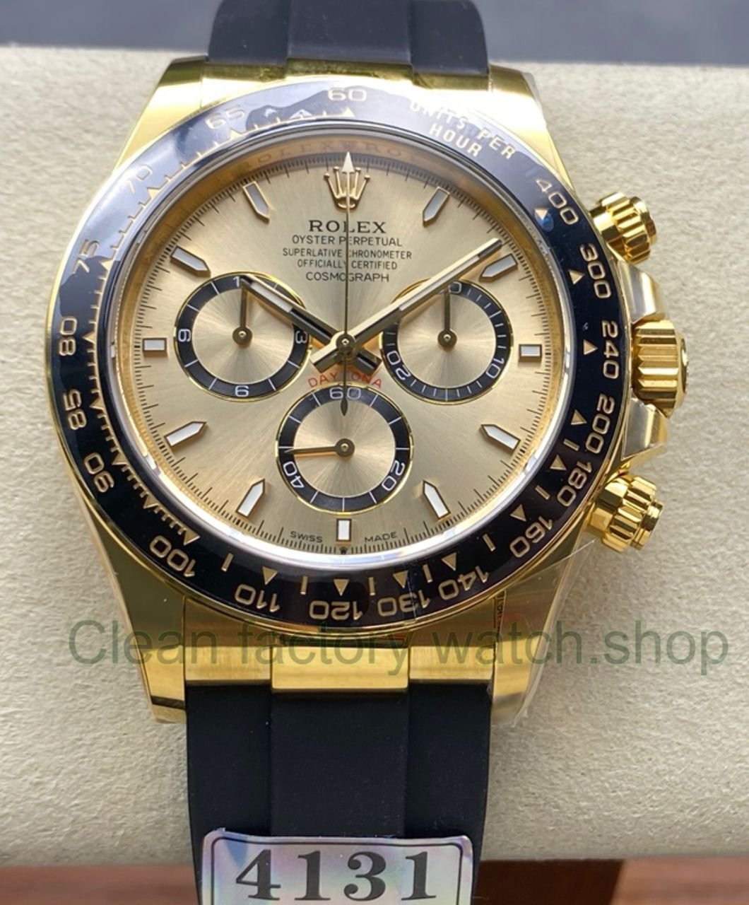 APS Factory counterweight Rolex Daytona 126518LN 0010 Yellow Gold Rubber Strap Champagne Dial 12 Clean Factory Watch