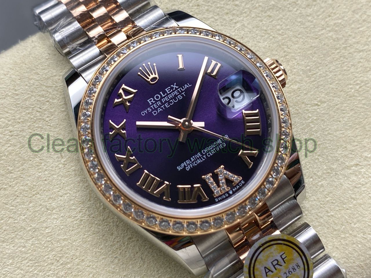 ARF Factory Counterweight Rolex Datejust 278381RBR-0020 31mm Rose Gold Diamond Bezel Roman VI Purple D (7) ARF Factory Counterweight Rolex Datejust 278381RBR-0020 31mm Rose Gold Diamond Bezel Roman VI Purple D (7)
