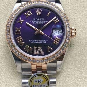 ARF Factory Counterweight Rolex Datejust 278381RBR 0020 31mm Rose Gold Diamond Bezel Roman VI Purple D 8 Clean Factory Watch