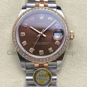 ARF Factory Counterweight Rolex Datejust 278381RBR 0028 31mm Rose Gold Diamond Bezel Brown Dial Jubilee 7 Clean Factory Watch