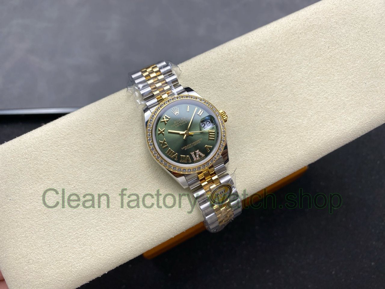ARF Factory Counterweight Rolex Datejust 278383RBR-0016 31mm Yellow Gold Diamond Roman VI Green Dial Jubile (6) ARF Factory Counterweight Rolex Datejust 278383RBR-0016 31mm Yellow Gold Diamond Roman VI Green Dial Jubile (6)