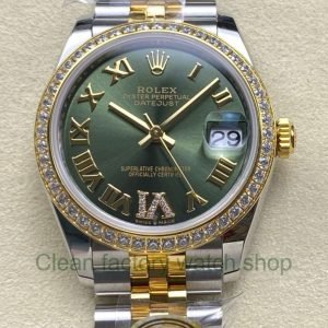 ARF Factory Counterweight Rolex Datejust 278383RBR 0016 31mm Yellow Gold Diamond Roman VI Green Dial Jubile 7 Clean Factory Watch