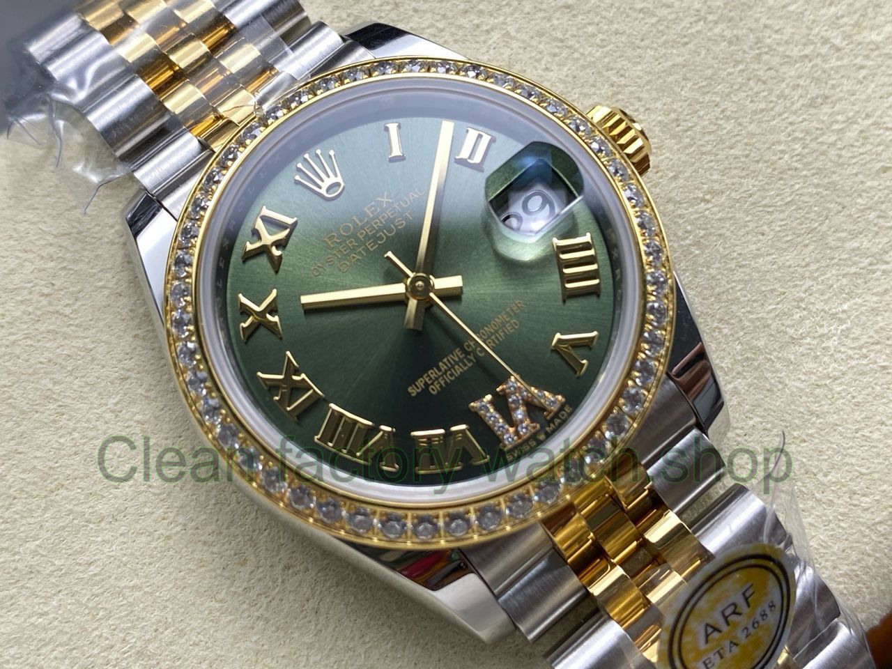 ARF Factory Counterweight Rolex Datejust 278383RBR-0016 31mm Yellow Gold Diamond Roman VI Green Dial Jubile (8) ARF Factory Counterweight Rolex Datejust 278383RBR-0016 31mm Yellow Gold Diamond Roman VI Green Dial Jubile (8)