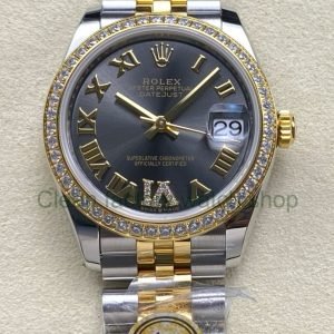 ARF Factory Counterweight Rolex Datejust 278383RBR 0018 31mm Yellow Gold Diamond Roman VI Grey Dial Jubilee 7 Clean Factory Watch