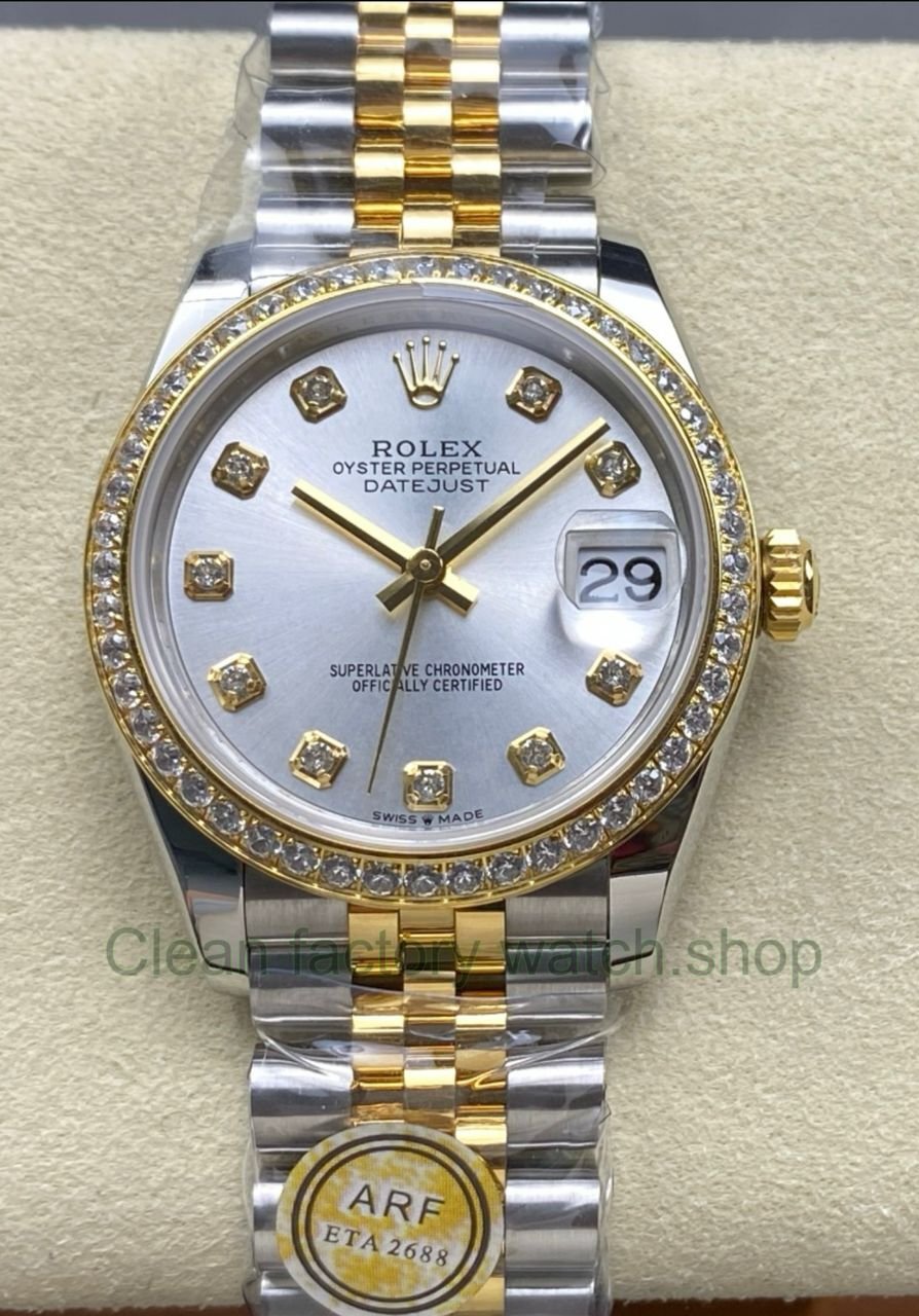 ARF Factory Counterweight Rolex Datejust 278383RBR 0020 31mm Yellow Gold Diamond Bezel Silver Dial Jubilee 1 6 Clean Factory Watch