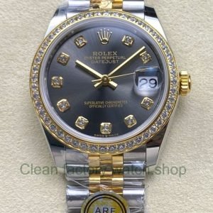 ARF Factory Counterweight Rolex Datejust 278383RBR 0022 31mm Yellow Gold Diamond Grey Dial Jubilee 5 Clean Factory Watch