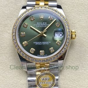 ARF Factory Counterweight Rolex Datejust 278383RBR 0030 31mm Yellow Gold Diamond Bezel Green Dial Jubilee 5 Clean Factory Watch